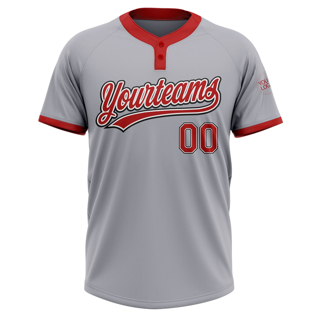 Custom Gray Red-Black Two-Button Unisex Softball Jersey