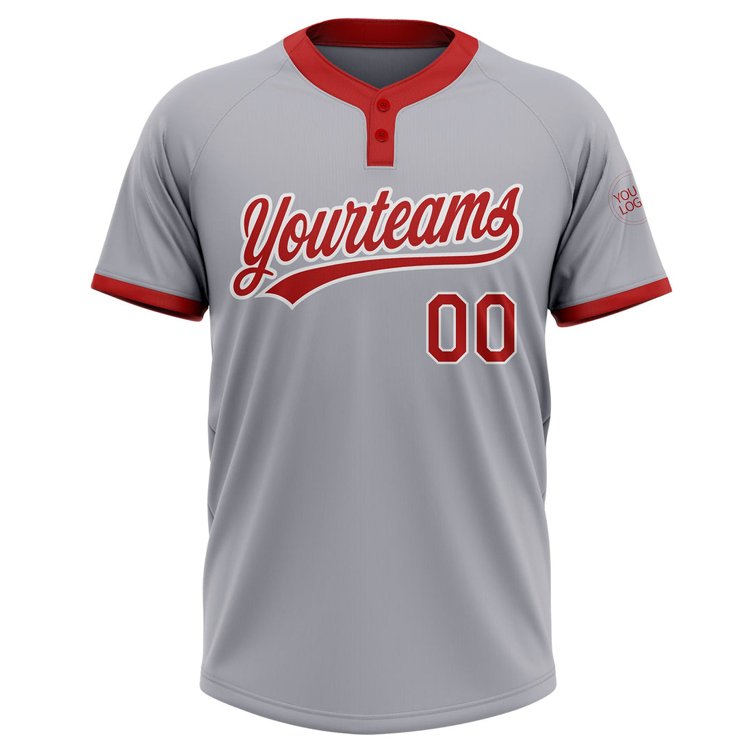 Custom Gray Red-White Two-Button Unisex Softball Jersey