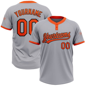 Custom Gray Orange-Black Two-Button Unisex Softball Jersey