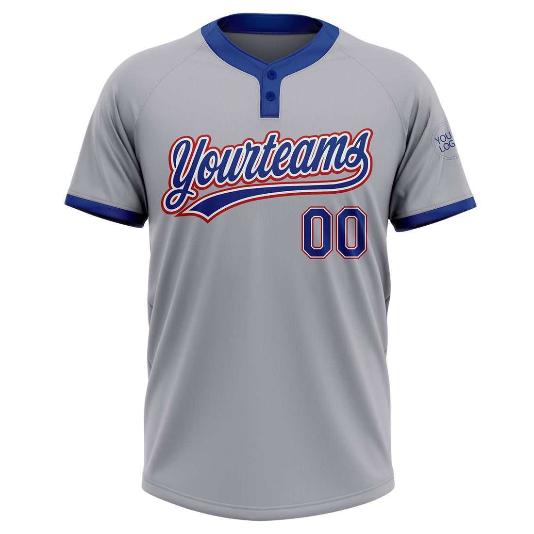 Custom Gray Royal-Red Two-Button Unisex Softball Jersey