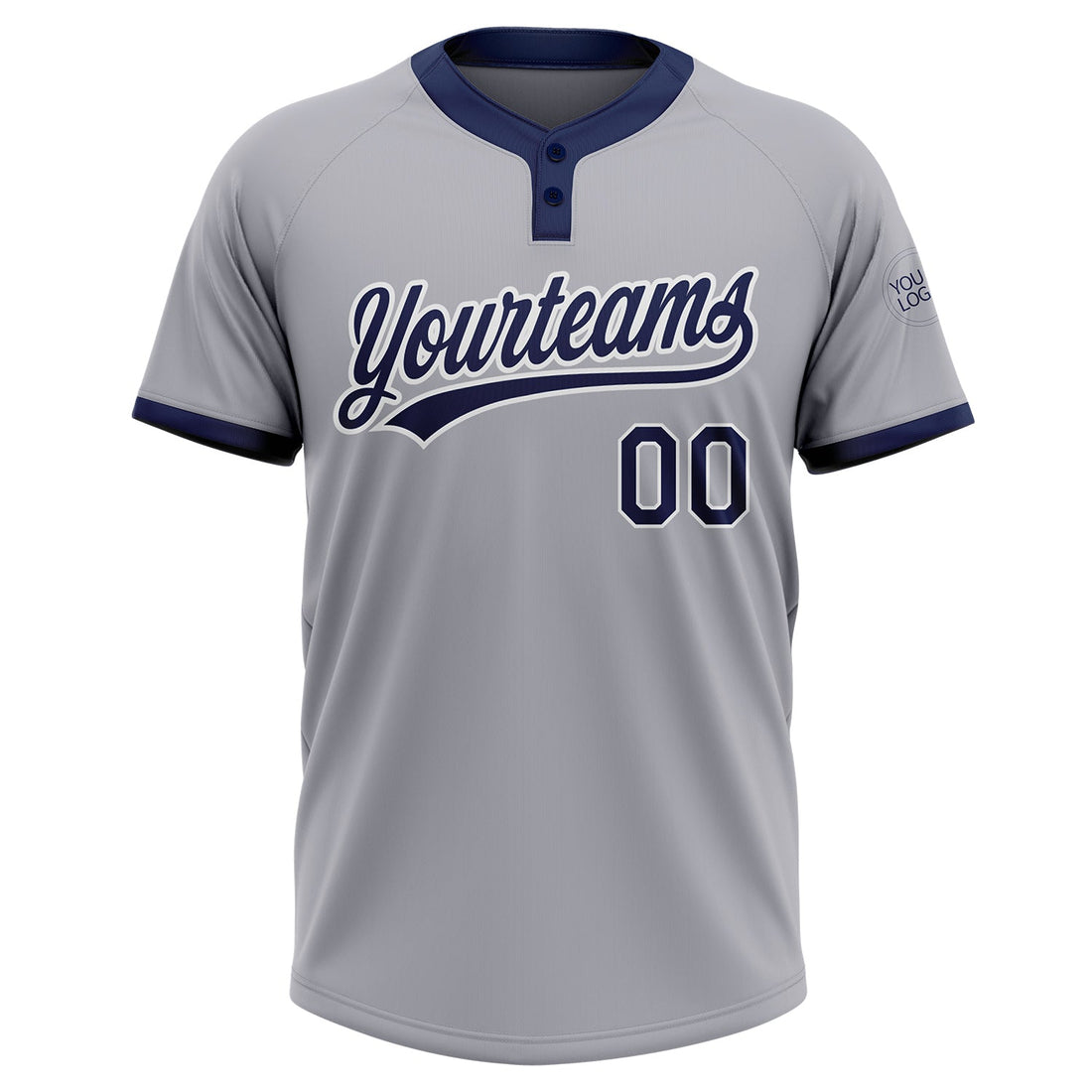 Custom Gray Navy-White Two-Button Unisex Softball Jersey