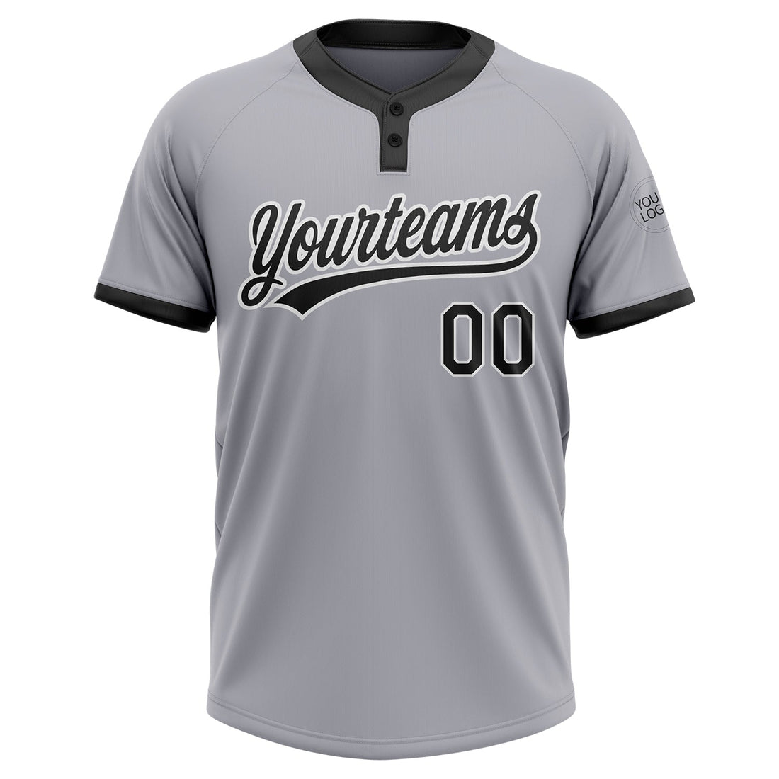 Custom Gray Black-White Two-Button Unisex Softball Jersey