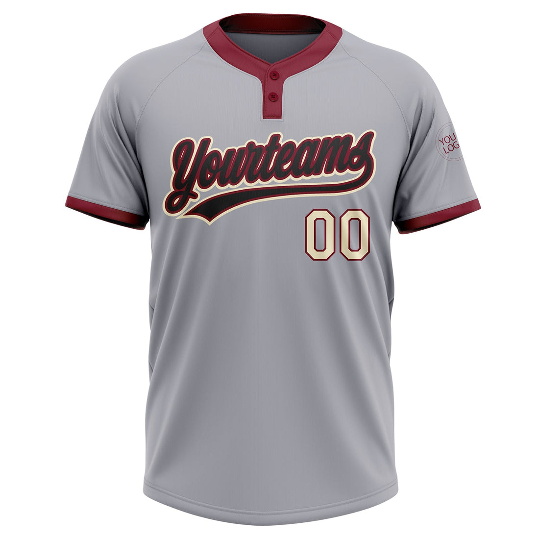 Custom Gray Black Crimson-Cream Two-Button Unisex Softball Jersey