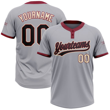 Custom Gray Black Crimson-Cream Two-Button Unisex Softball Jersey