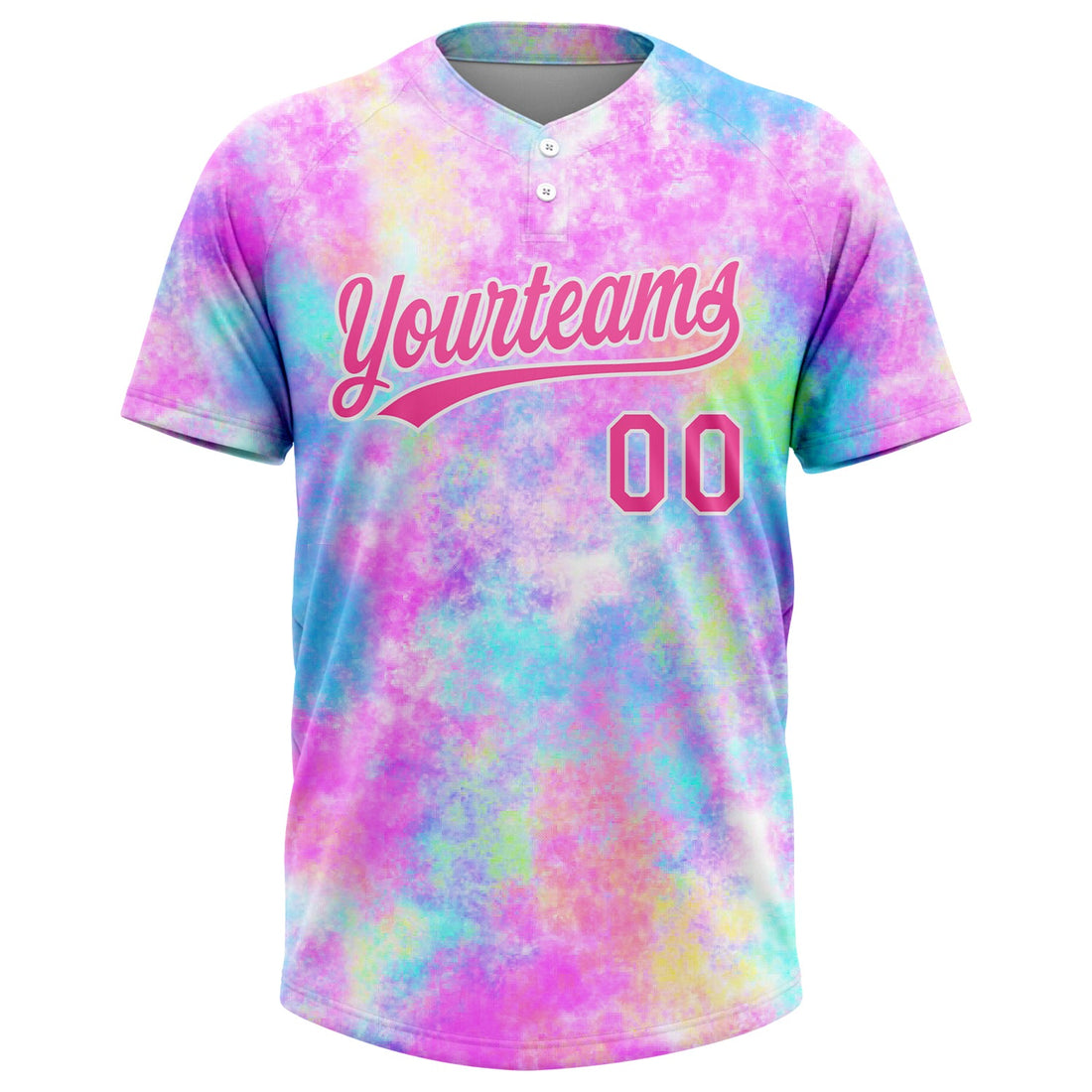 Custom Tie Dye Pink-White 3D Watercolor Gradient Two-Button Unisex Softball Jersey