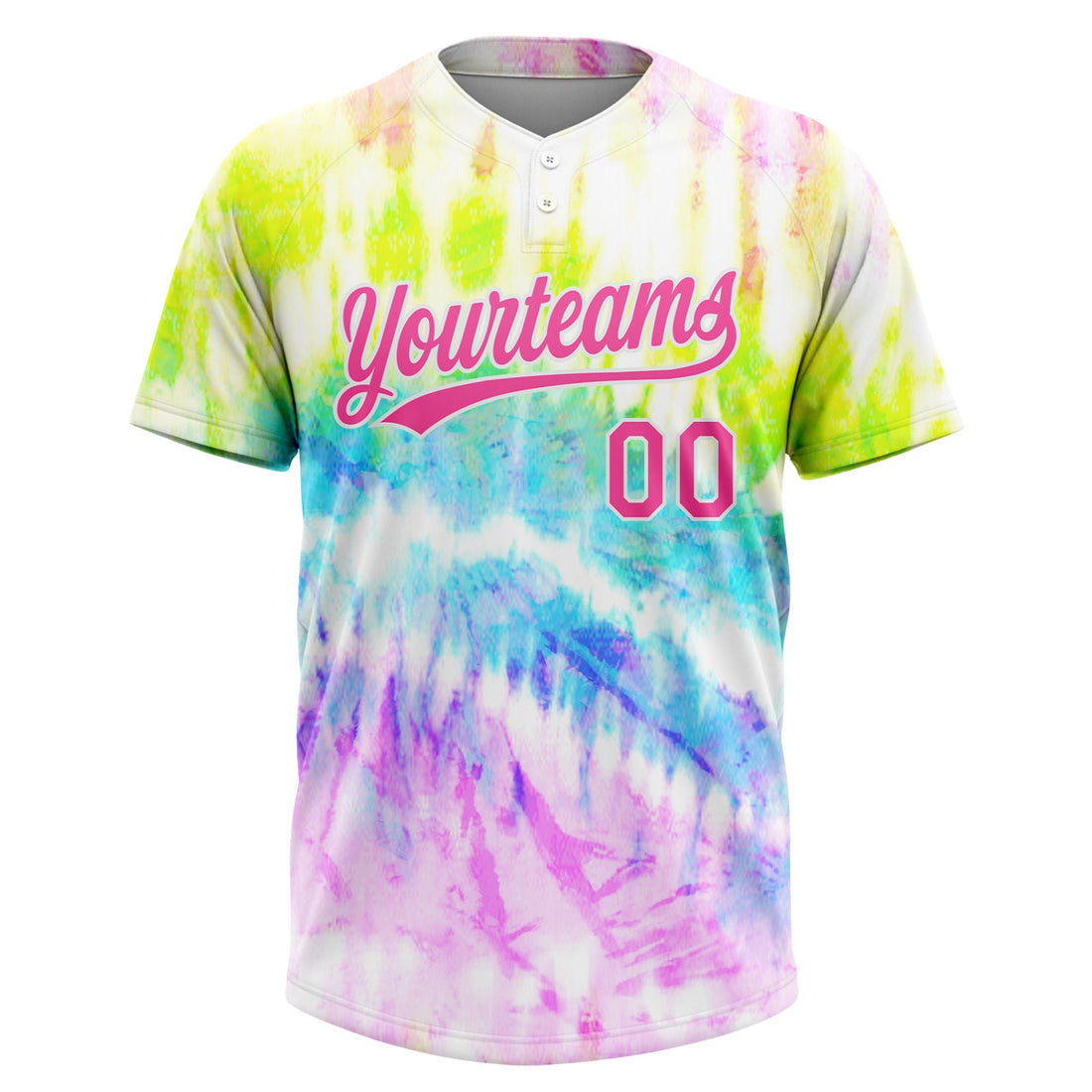 Custom Tie Dye Pink-Purple 3D Rainbow Two-Button Unisex Softball Jersey