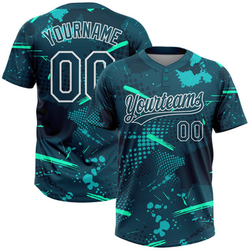 Custom Green Midnight Green-Teal 3D Pattern Two-Button Unisex Softball Jersey