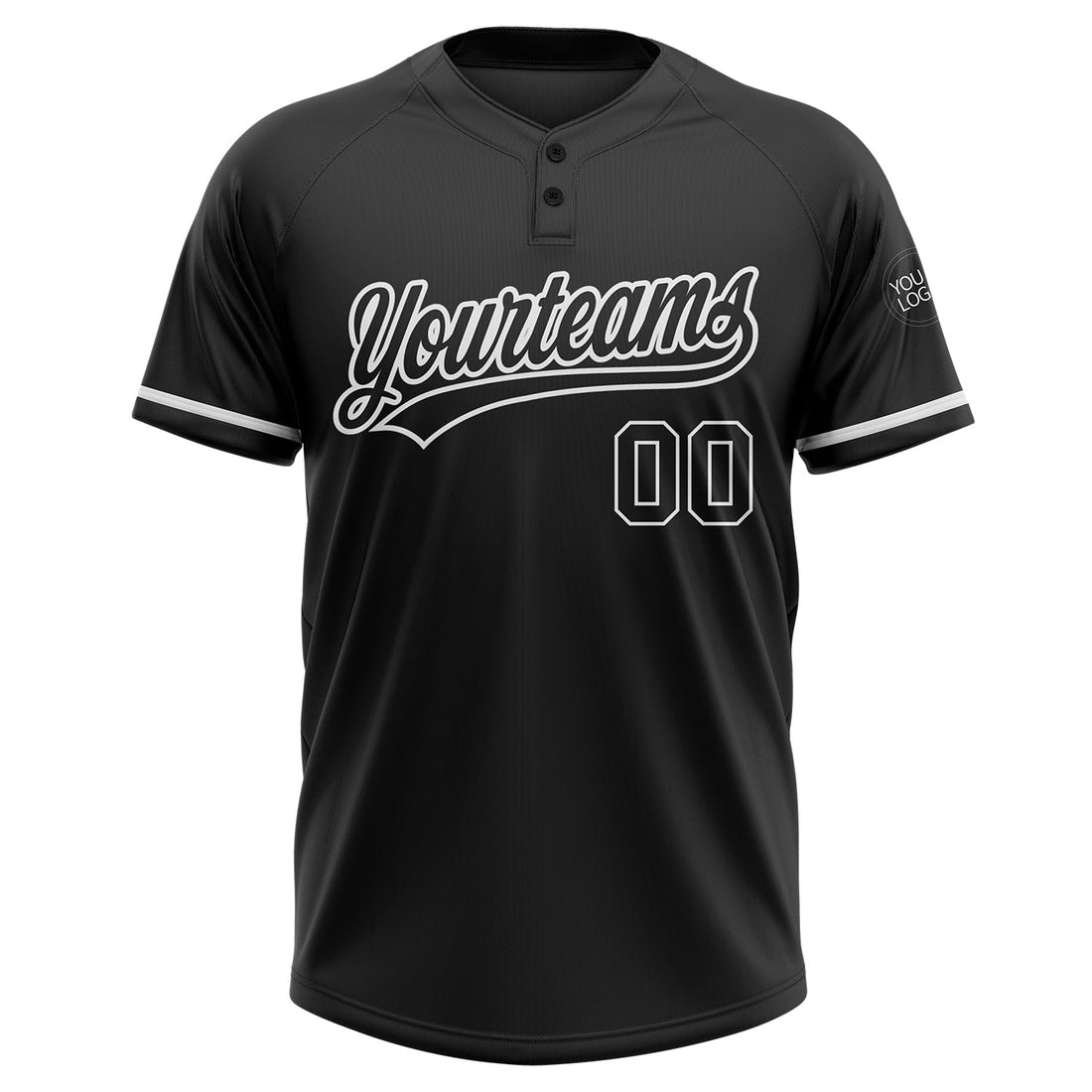 Custom Black Black-White Two-Button Unisex Softball Jersey