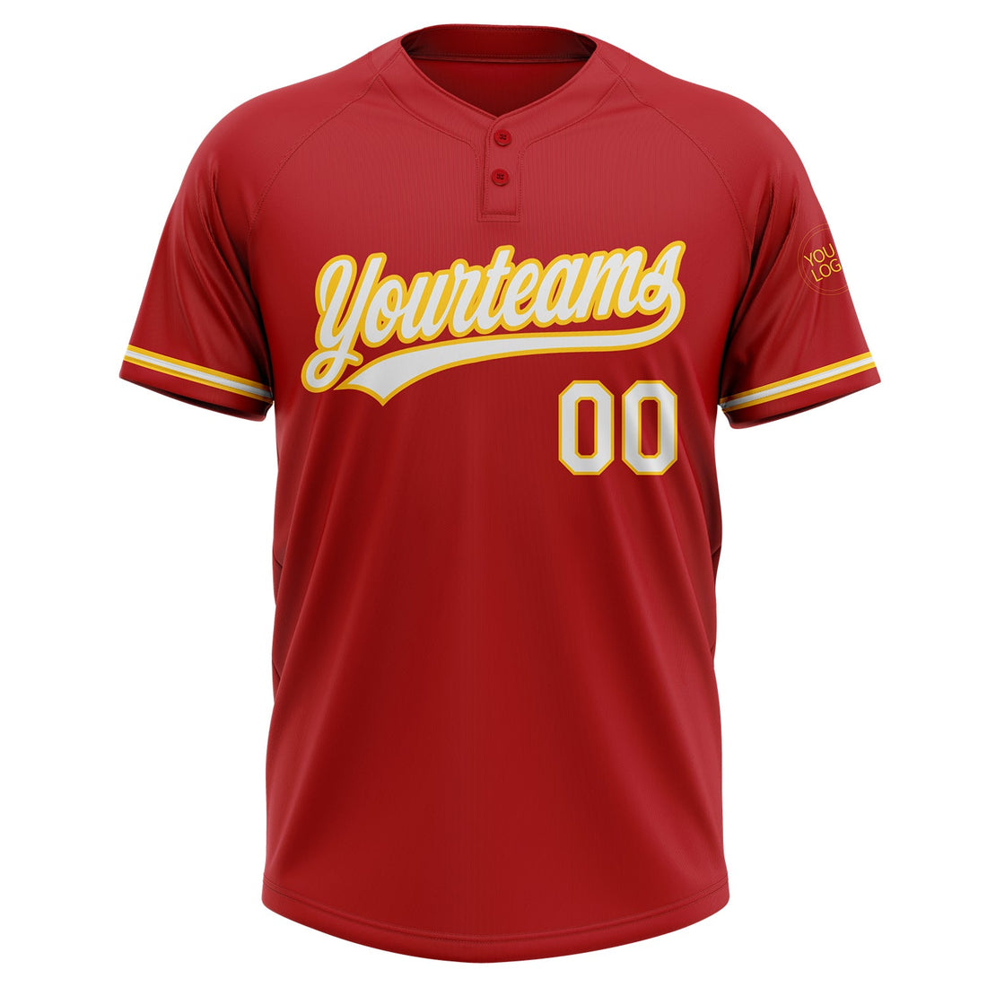 Custom Red White-Yellow Two-Button Unisex Softball Jersey