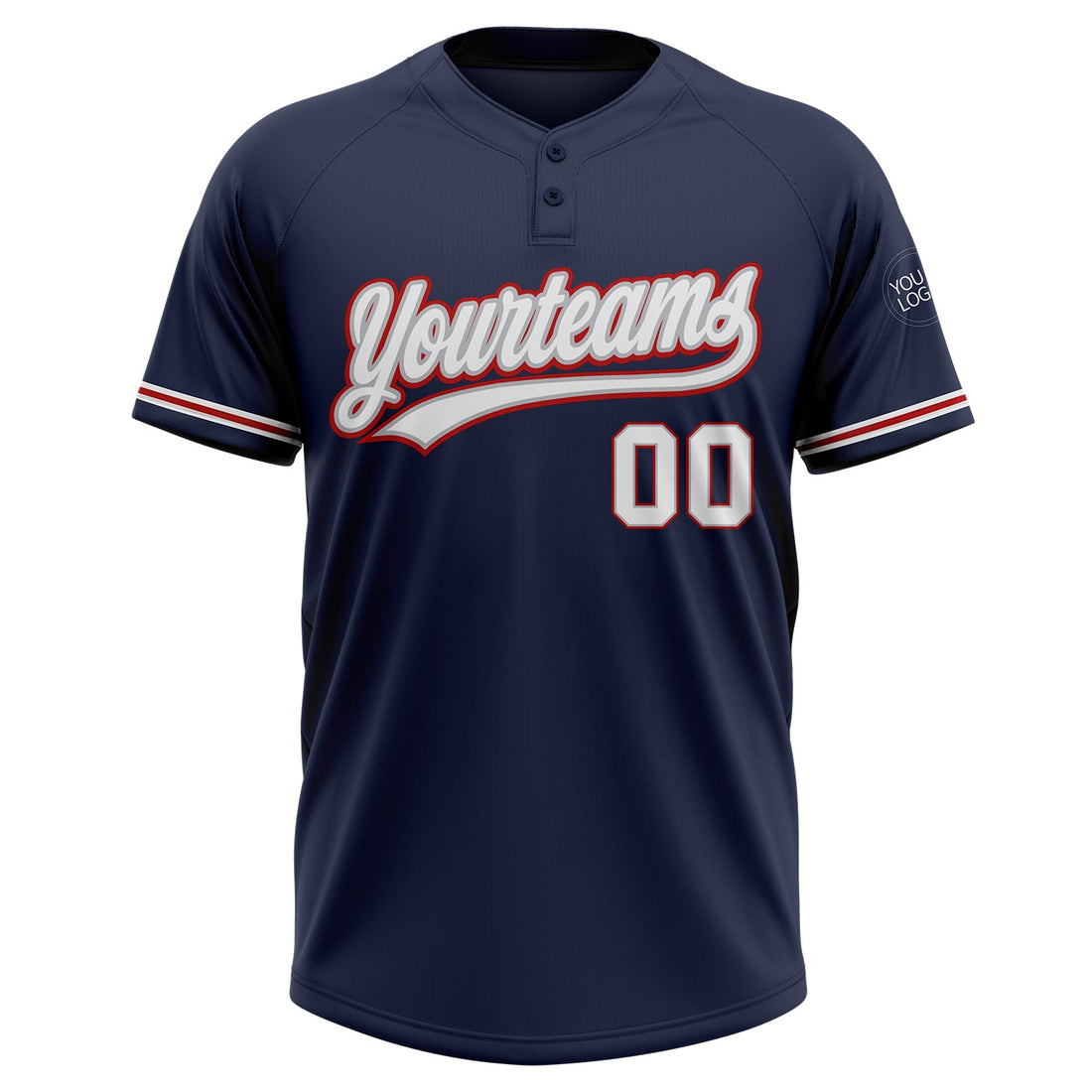 Custom Navy White Gray-Red Two-Button Unisex Softball Jersey