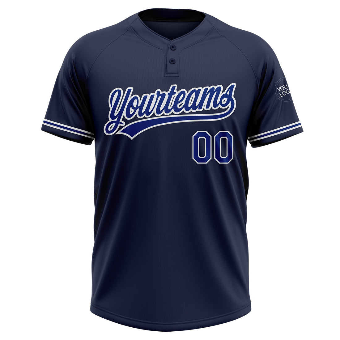 Custom Navy Royal-White Two-Button Unisex Softball Jersey