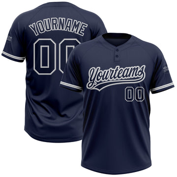 Custom Navy Navy-Gray Two-Button Unisex Softball Jersey