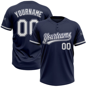 Custom Navy White-Gray Two-Button Unisex Softball Jersey