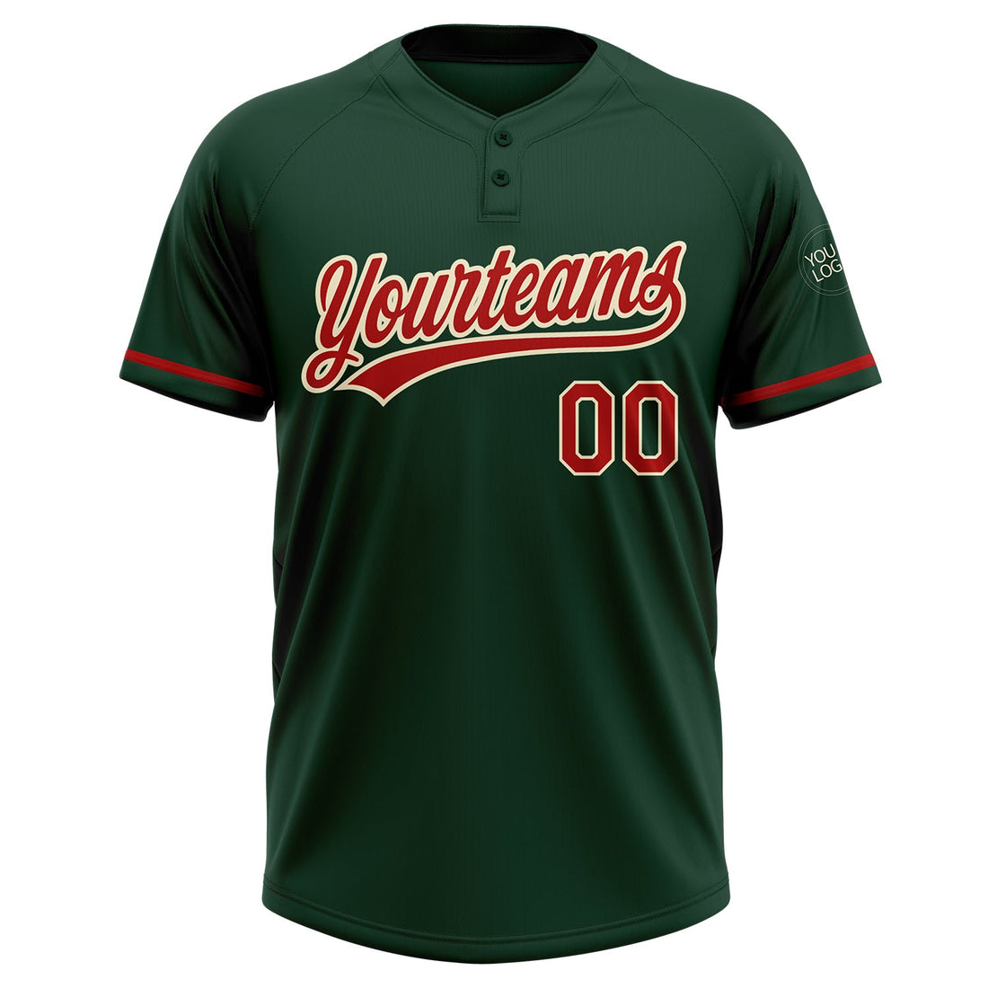 Custom Green Red-Cream Two-Button Unisex Softball Jersey