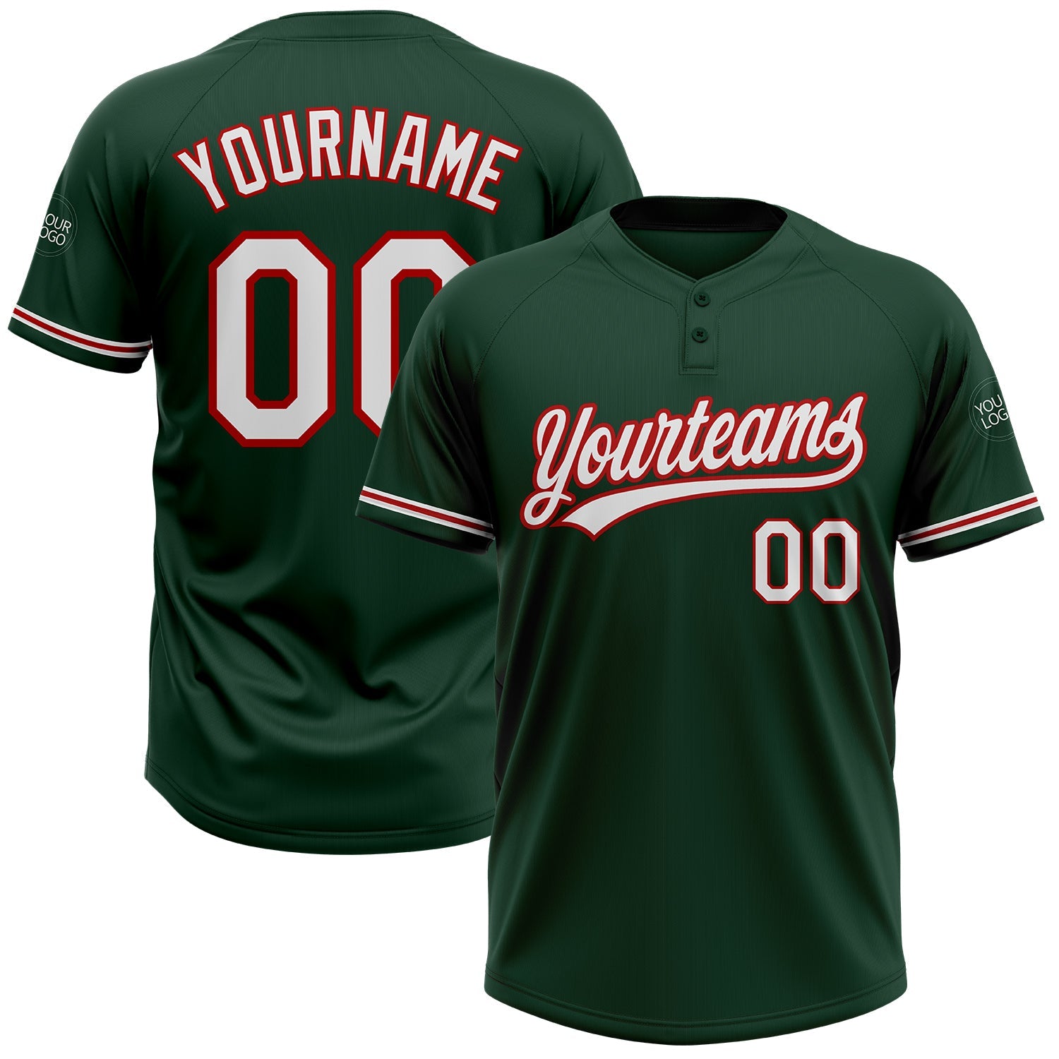 Custom Green White-Red Two-Button Unisex Softball Jersey