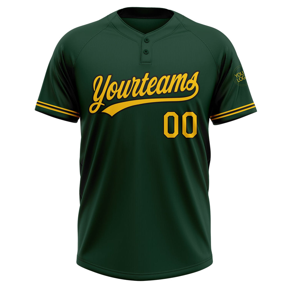 Custom Green Yellow-Black Two-Button Unisex Softball Jersey