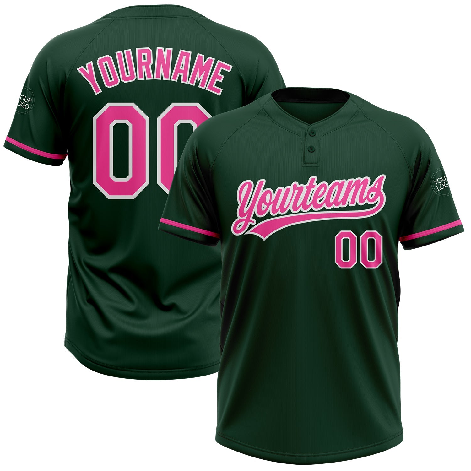 Custom Green Pink-White Two-Button Unisex Softball Jersey