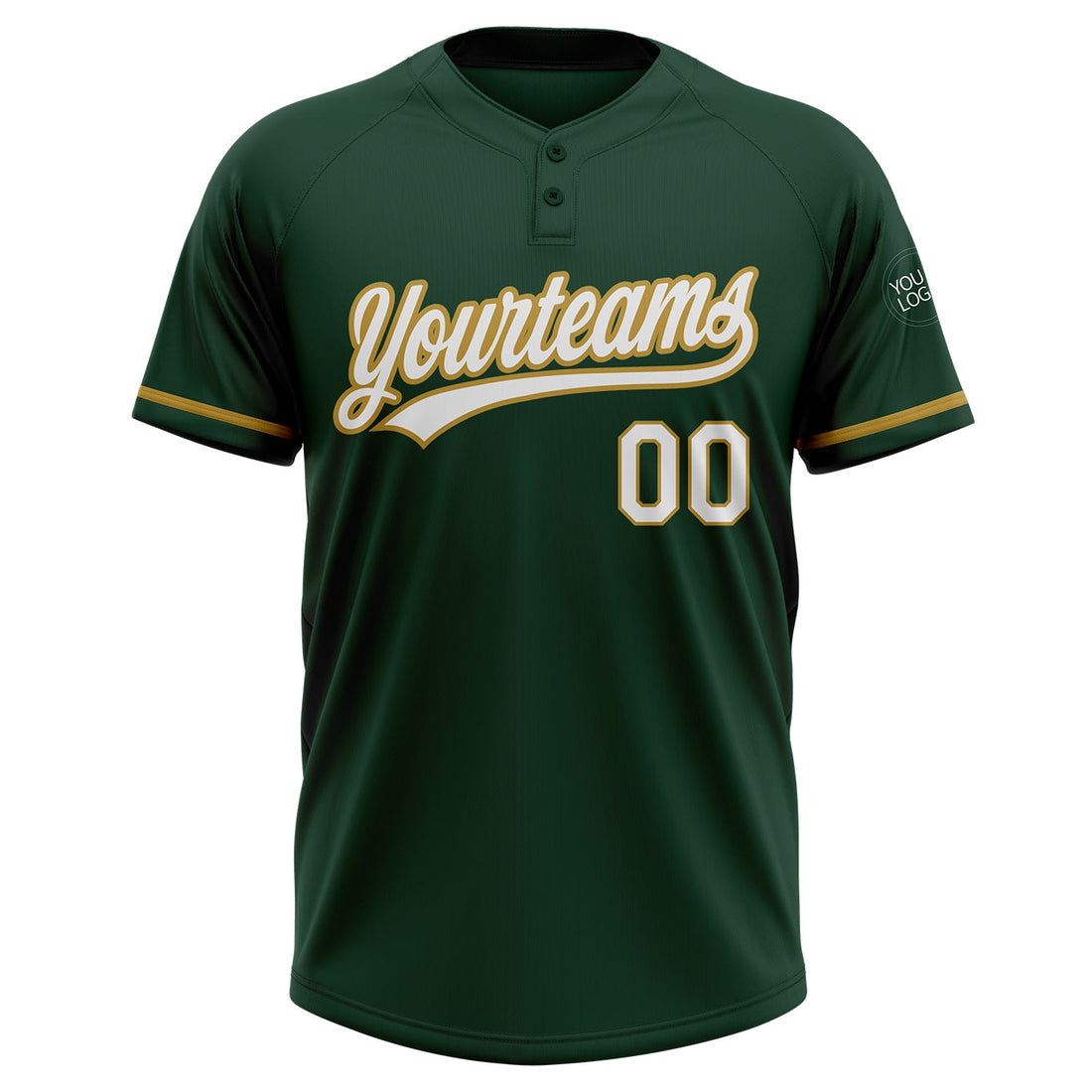 Custom Green White-Old Gold Two-Button Unisex Softball Jersey