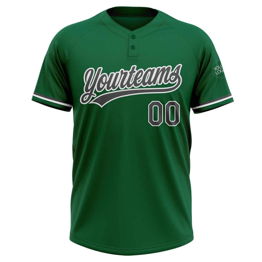 Custom Kelly Green Steel Gray-White Two-Button Unisex Softball Jersey