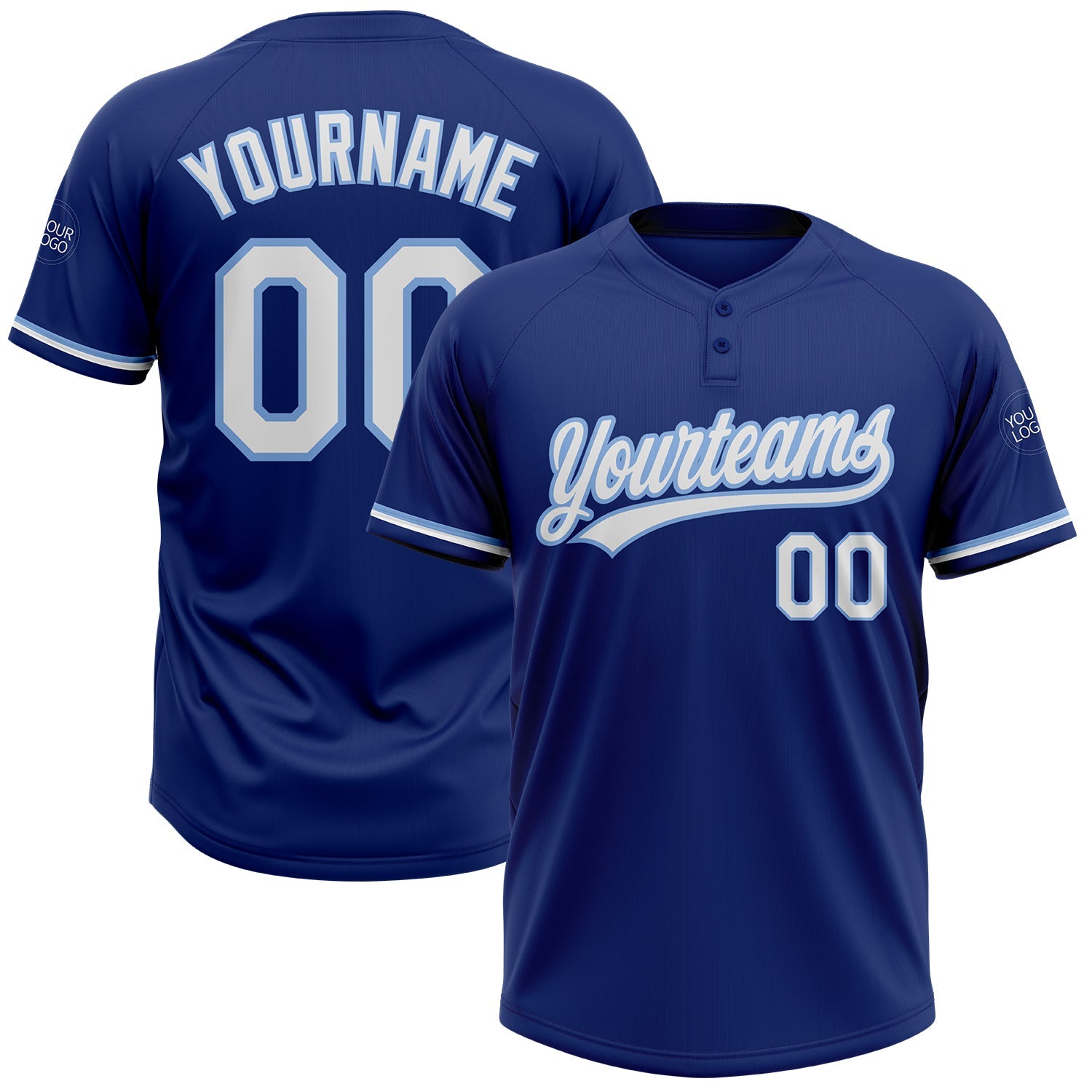 Custom Royal White-Light Blue Two-Button Unisex Softball Jersey