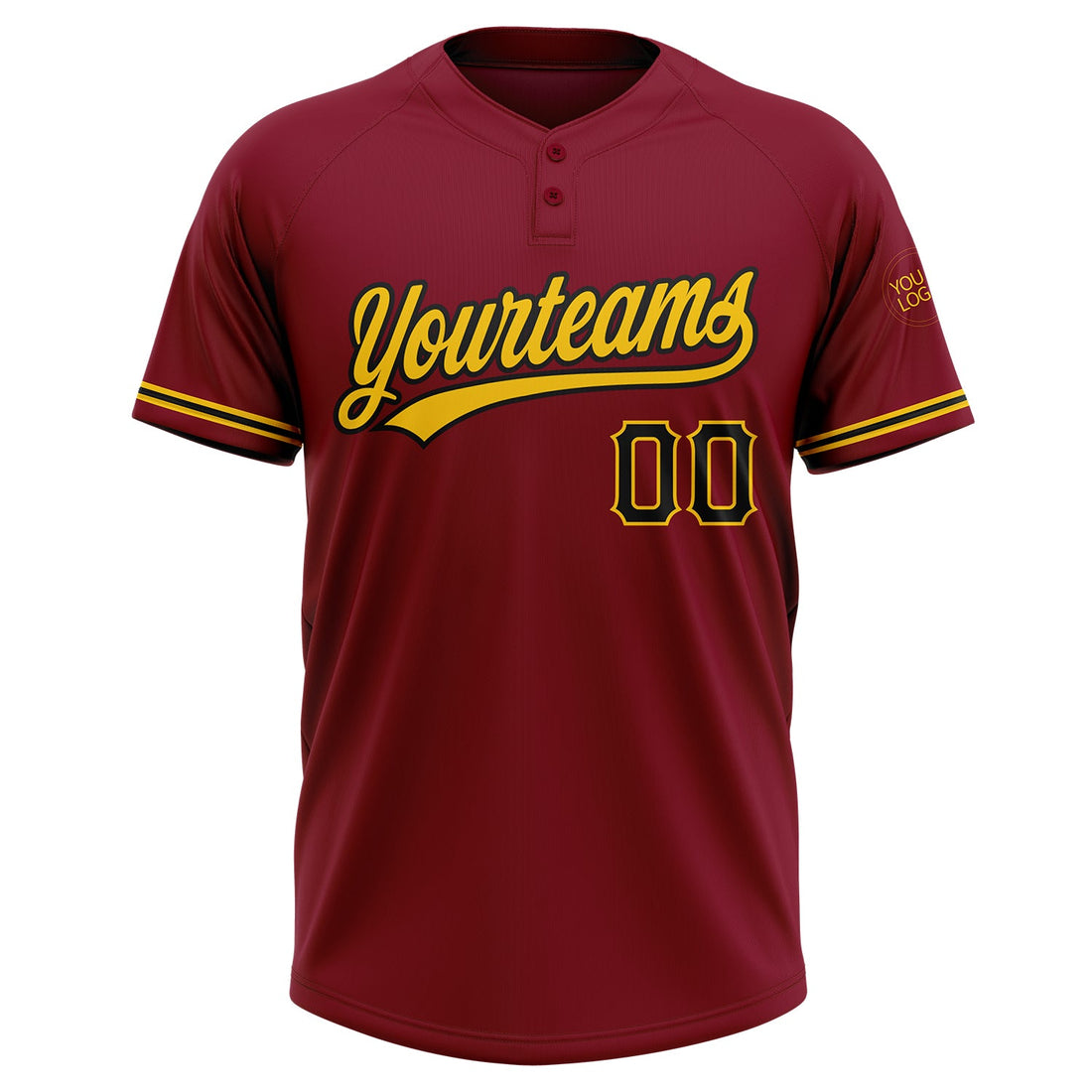 Custom Crimson Black-Yellow Two-Button Unisex Softball Jersey