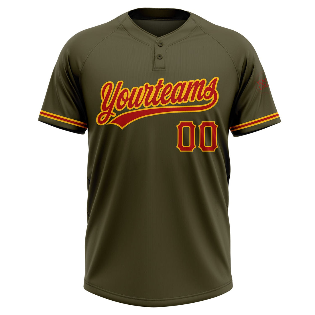 Custom Olive Red-Gold Salute To Service Two-Button Unisex Softball Jersey