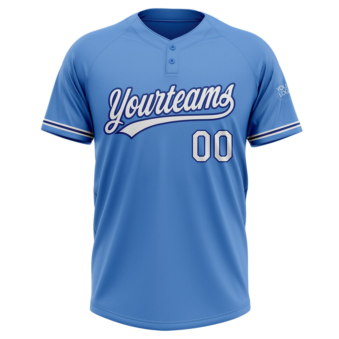 Custom Powder Blue White-Royal Two-Button Unisex Softball Jersey