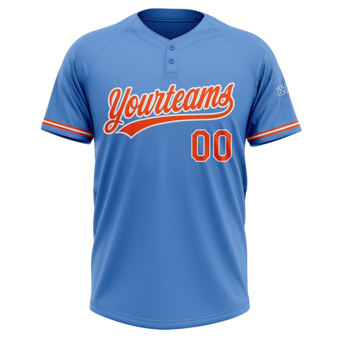 Custom Powder Blue Orange-White Two-Button Unisex Softball Jersey