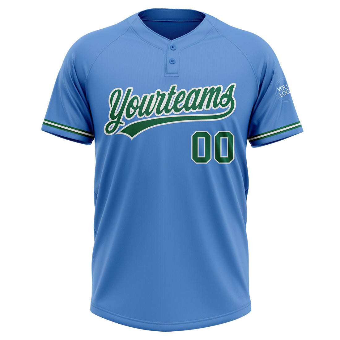 Custom Powder Blue Kelly Green-White Two-Button Unisex Softball Jersey