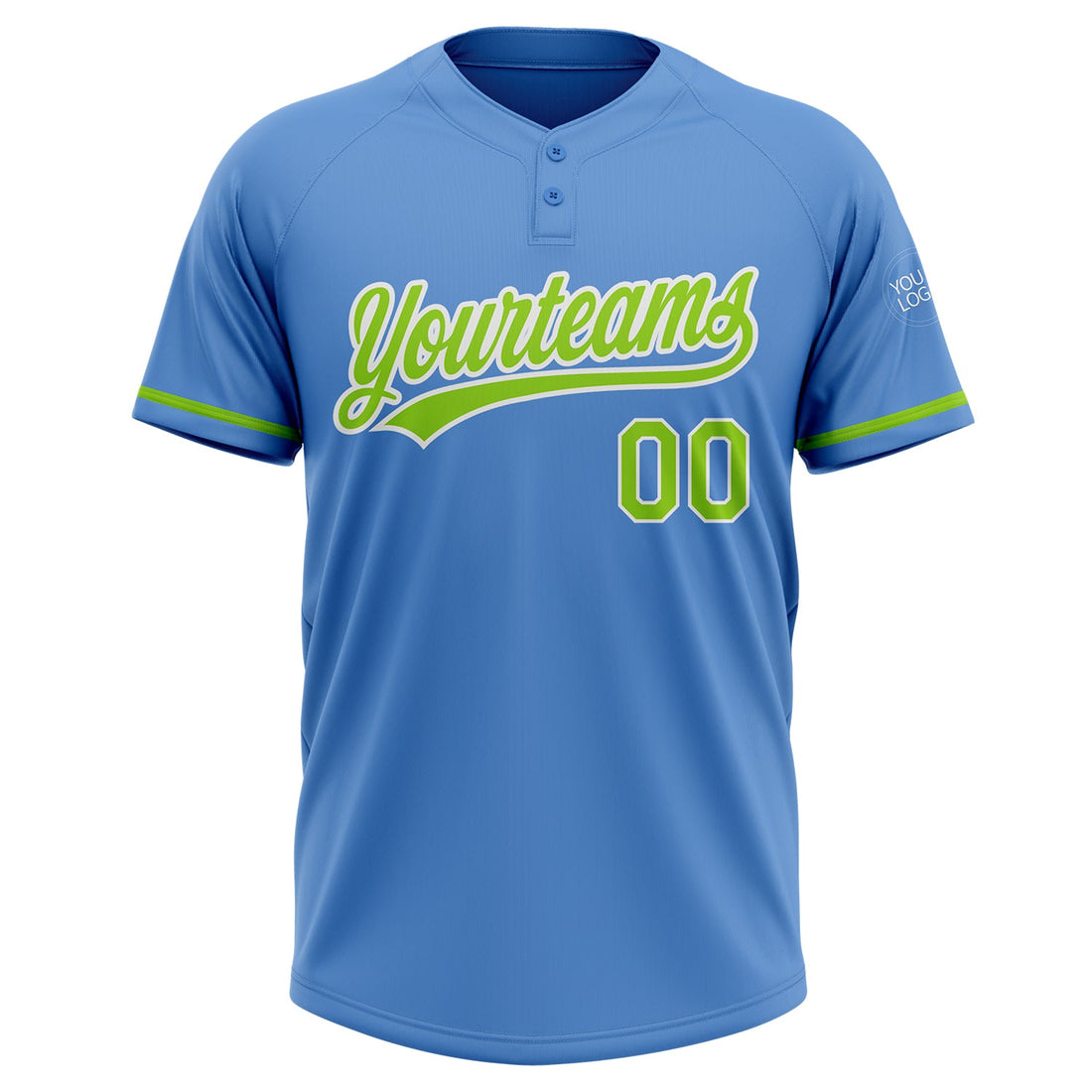 Custom Powder Blue Neon Green-White Two-Button Unisex Softball Jersey