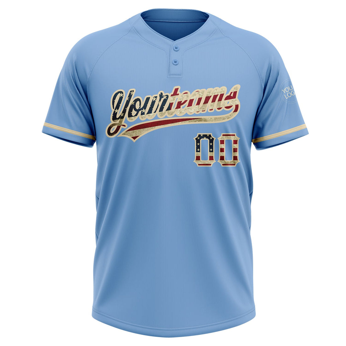 Custom Light Blue Vintage USA Flag-City Cream Two-Button Unisex Softball Jersey