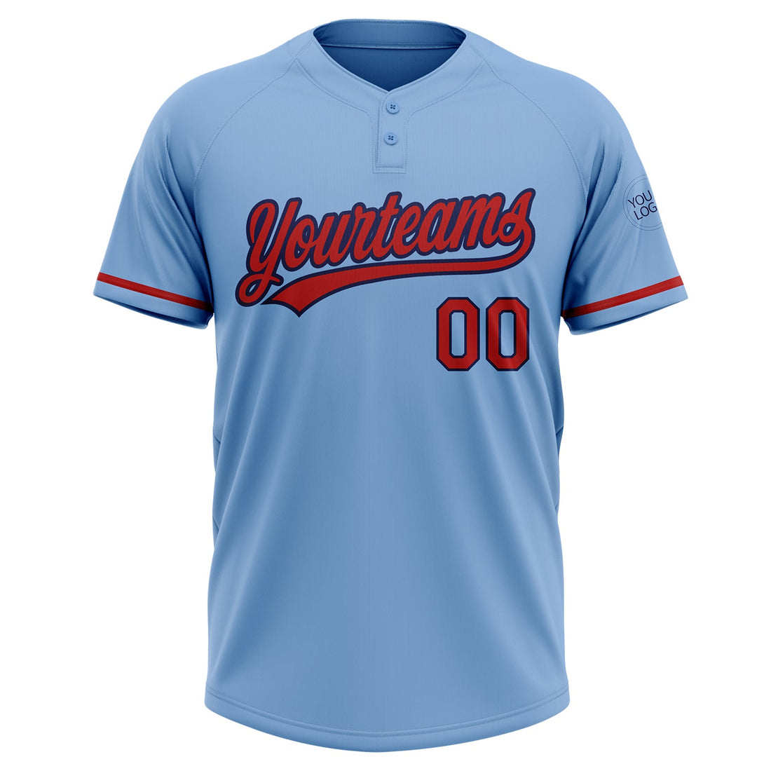 Custom Light Blue Red-Navy Two-Button Unisex Softball Jersey