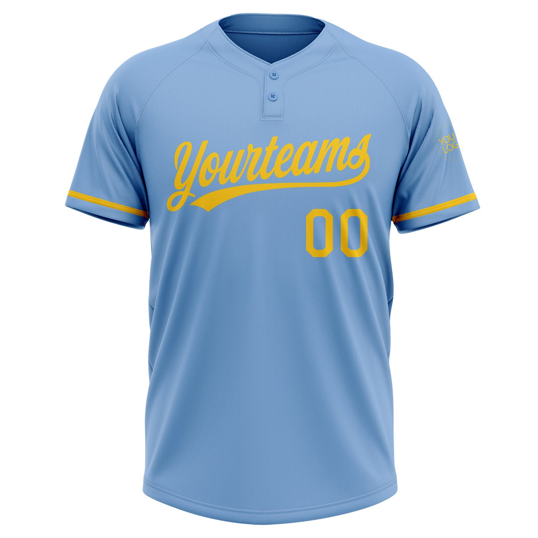 Custom Light Blue Yellow Two-Button Unisex Softball Jersey