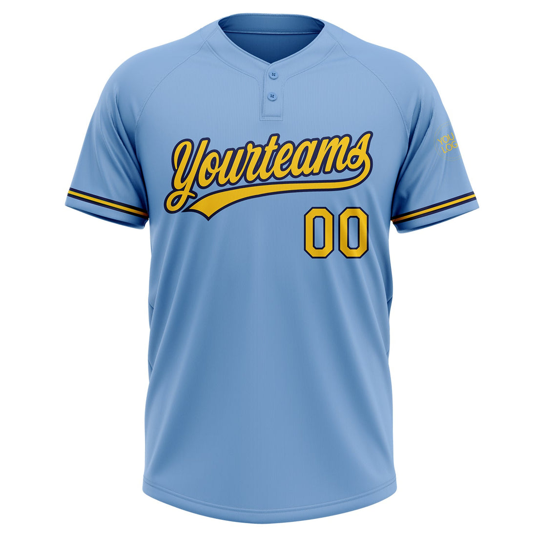 Custom Light Blue Yellow-Navy Two-Button Unisex Softball Jersey