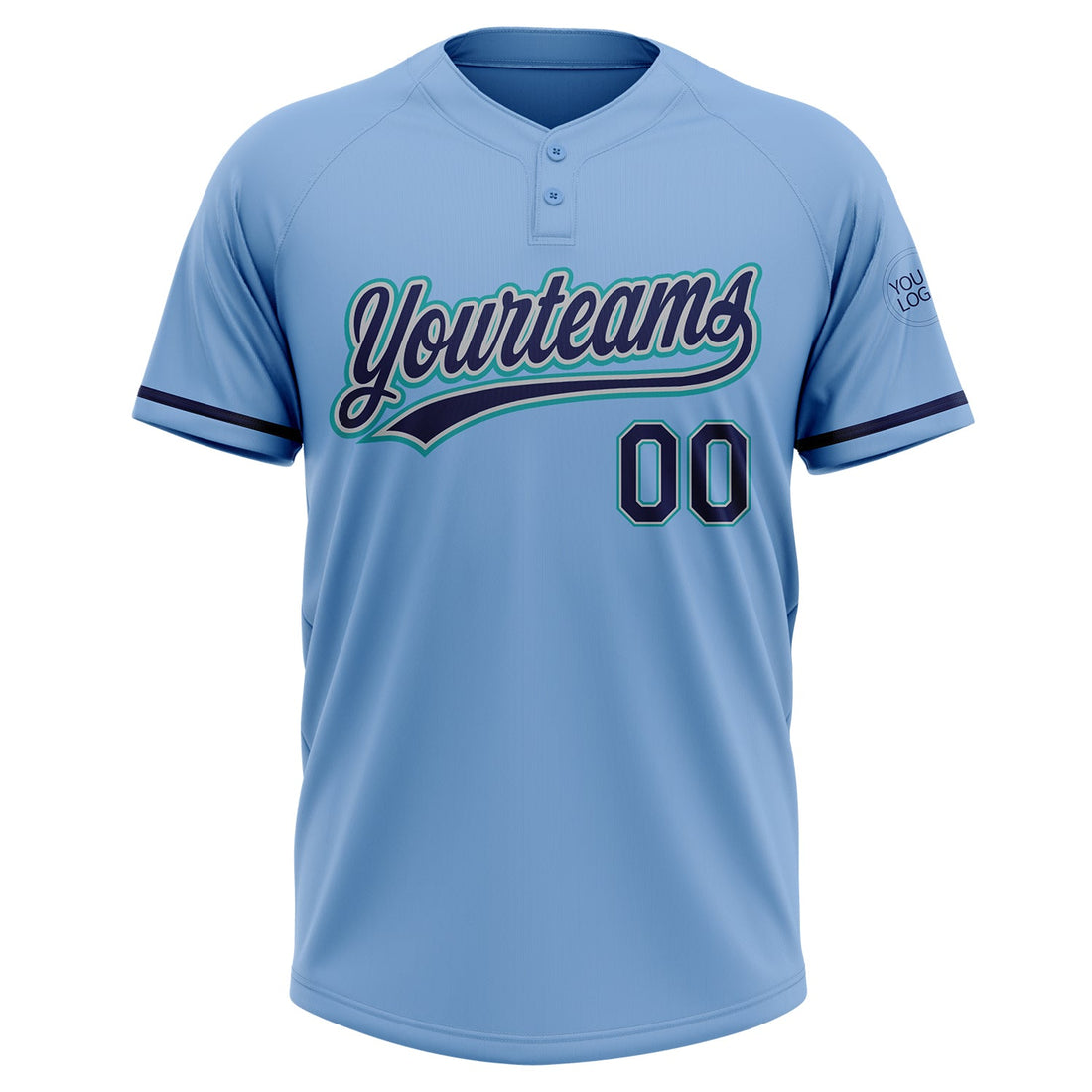 Custom Light Blue Navy Gray-Teal Two-Button Unisex Softball Jersey