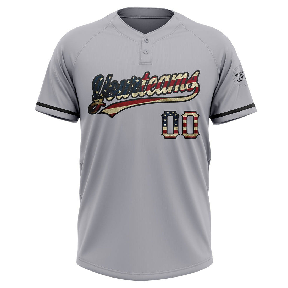 Custom Gray Vintage USA Flag-Black Two-Button Unisex Softball Jersey