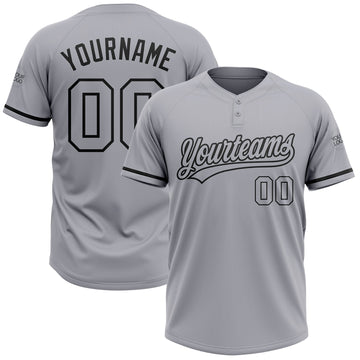 Custom Gray Black Two-Button Unisex Softball Jersey