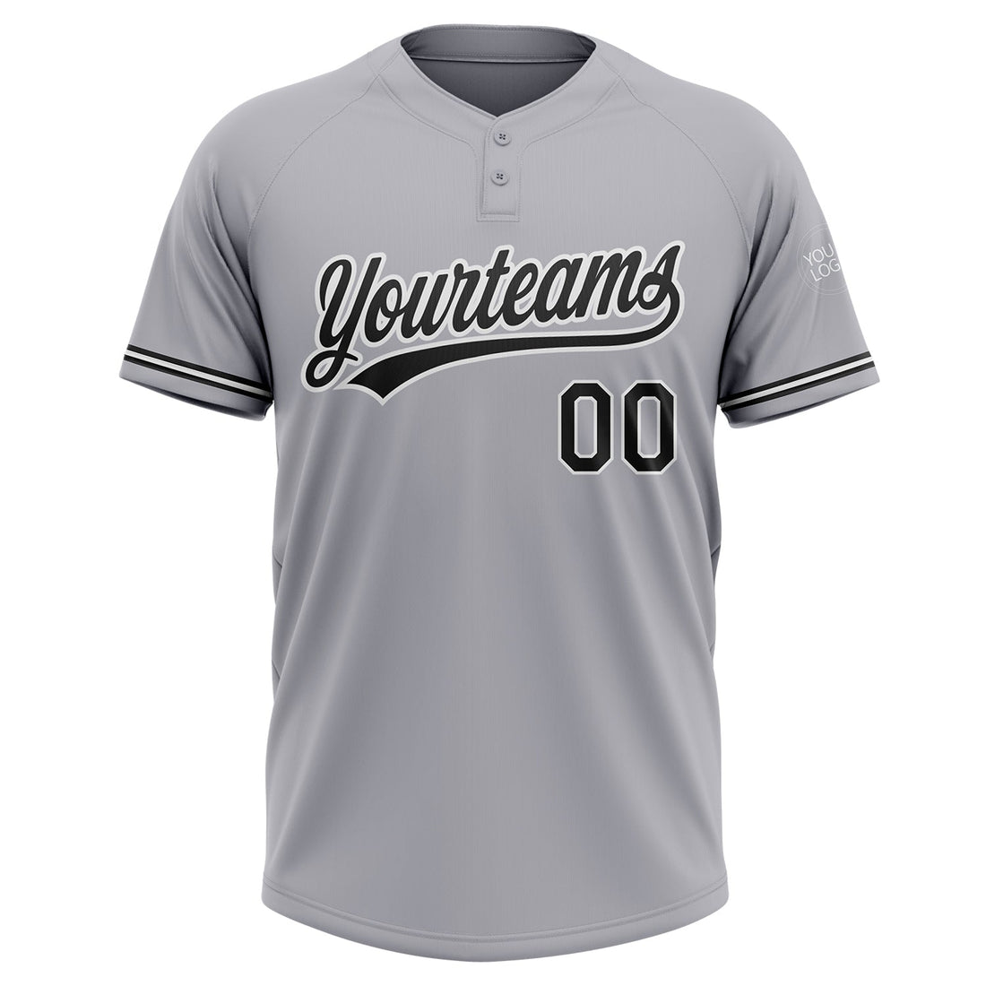 Custom Gray Black-White Two-Button Unisex Softball Jersey