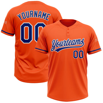 Custom Orange Royal-White Two-Button Unisex Softball Jersey