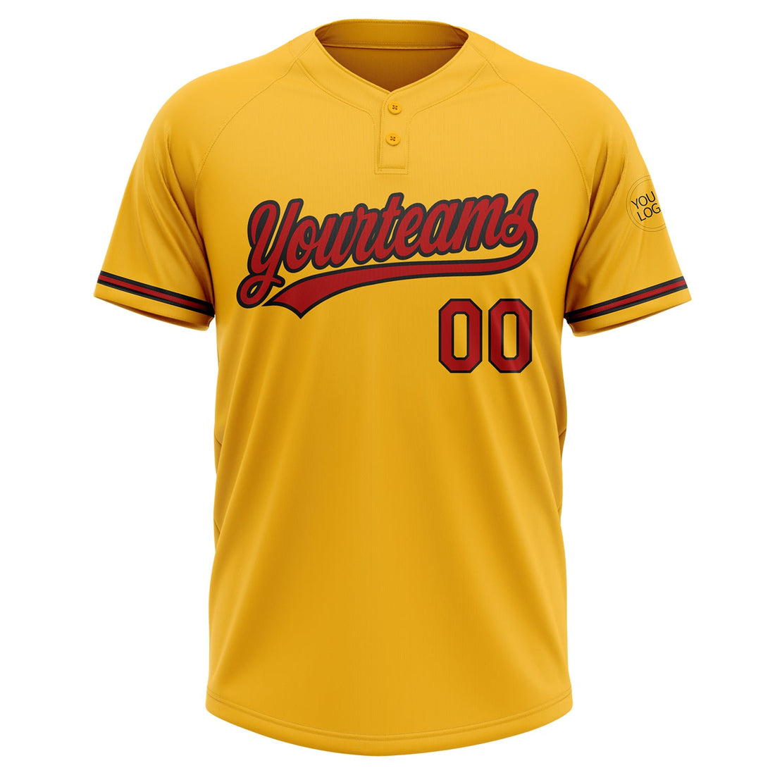 Custom Gold Red-Black Two-Button Unisex Softball Jersey