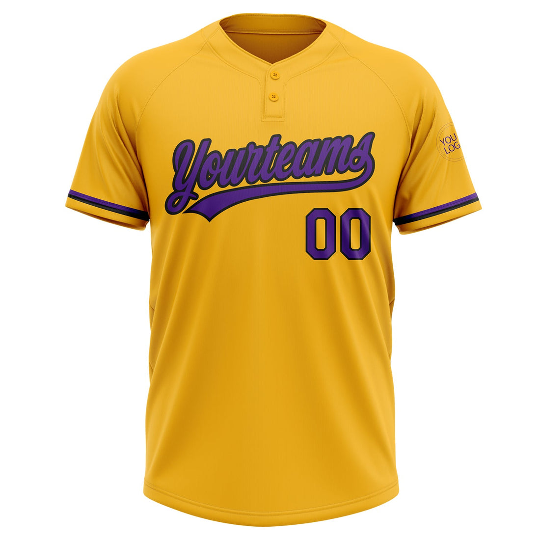 Custom Gold Purple-Black Two-Button Unisex Softball Jersey