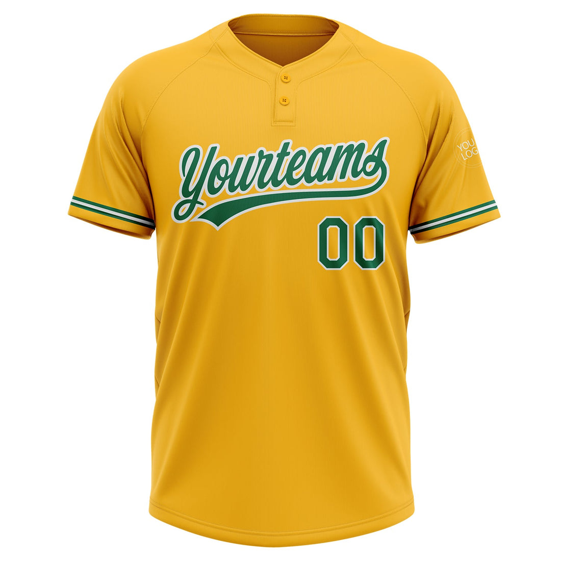 Custom Gold Kelly Green-White Two-Button Unisex Softball Jersey