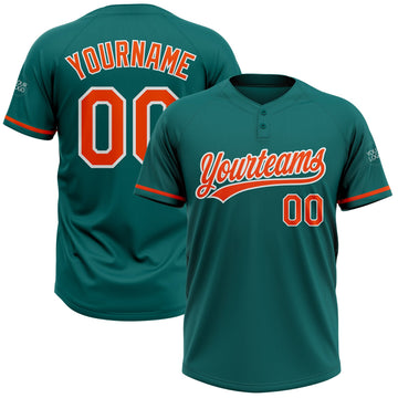 Custom Teal Orange-White Two-Button Unisex Softball Jersey