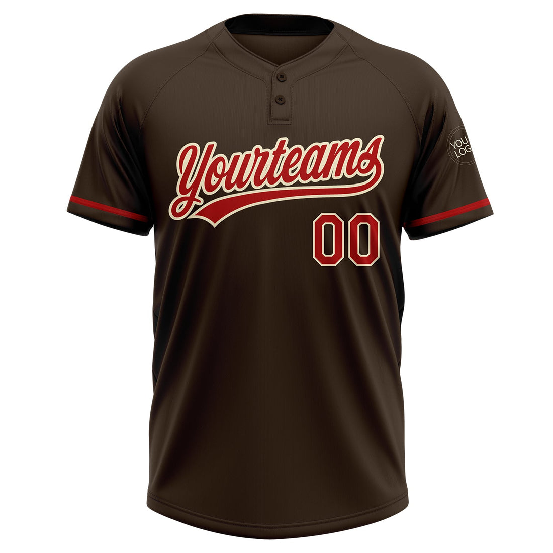 Custom Brown Red-Cream Two-Button Unisex Softball Jersey