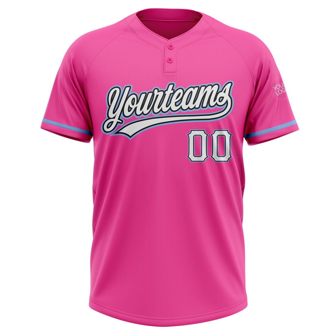 Custom Pink White Black-Light Blue Two-Button Unisex Softball Jersey