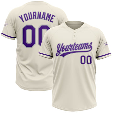 Custom Cream Purple-Gray Two-Button Unisex Softball Jersey