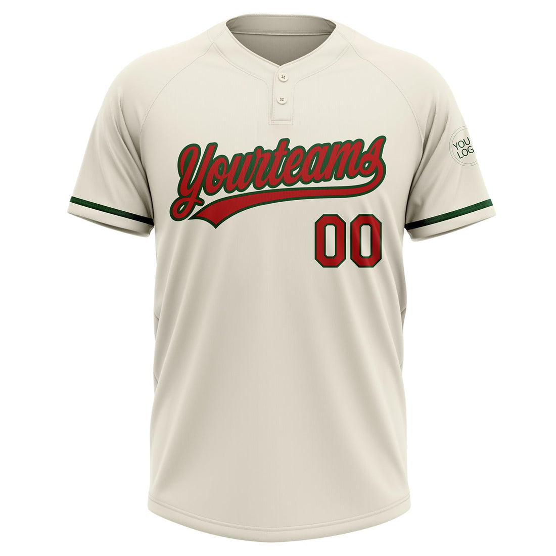 Custom Cream Red-Green Two-Button Unisex Softball Jersey