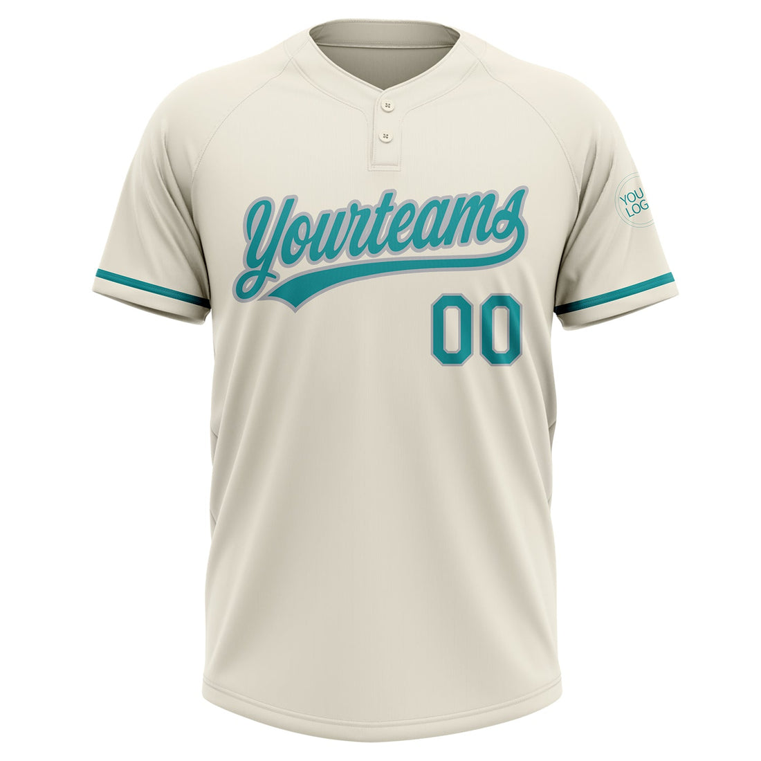 Custom Cream Teal-Gray Two-Button Unisex Softball Jersey