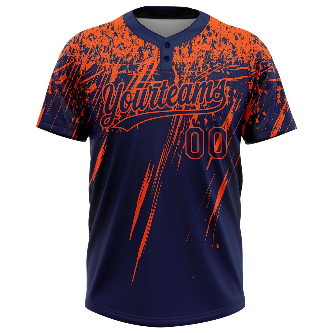 Custom Navy Orange 3D Pattern Abstract Sharp Shape Two-Button Unisex Softball Jersey