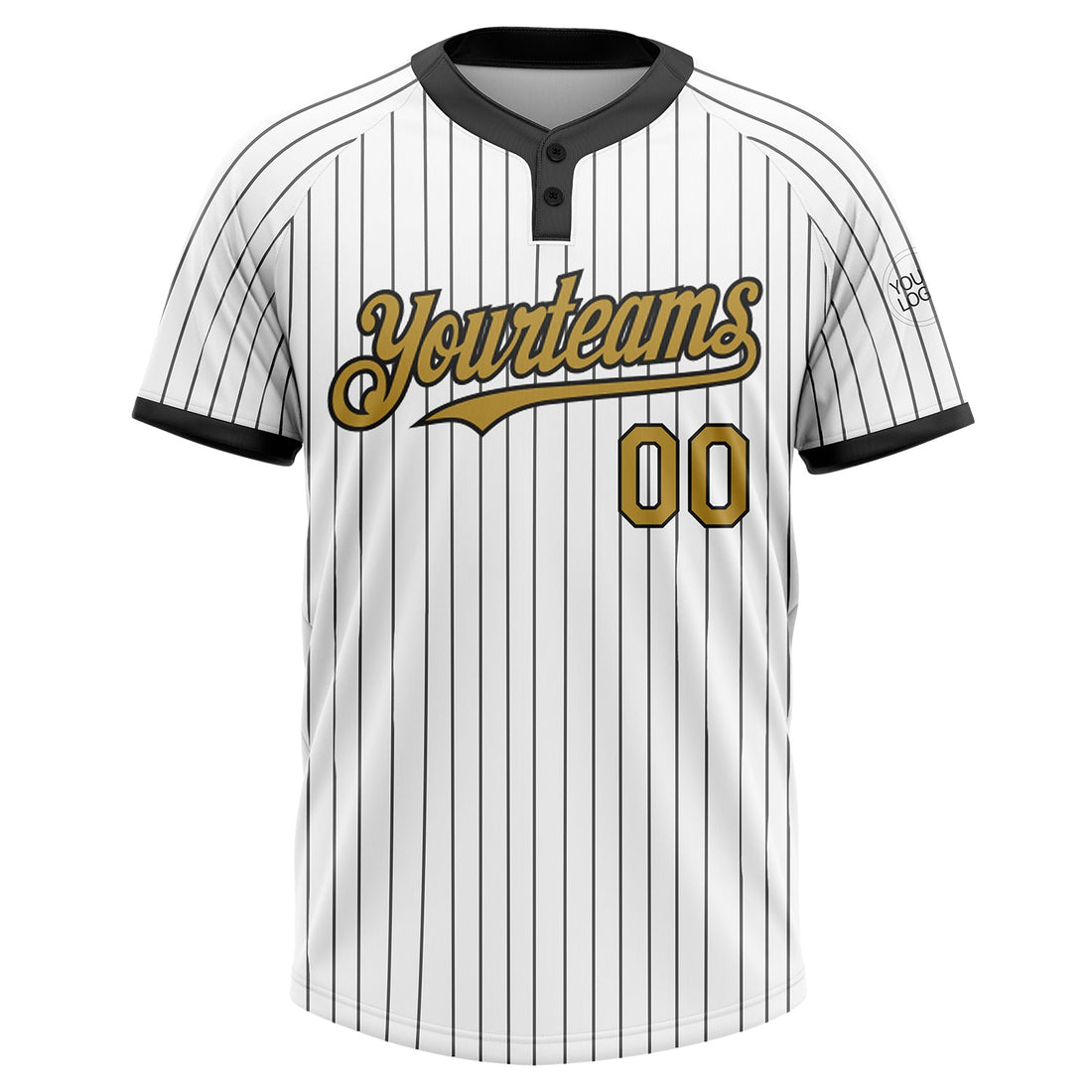 Custom White Black Pinstripe Old Gold Two-Button Unisex Softball Jersey